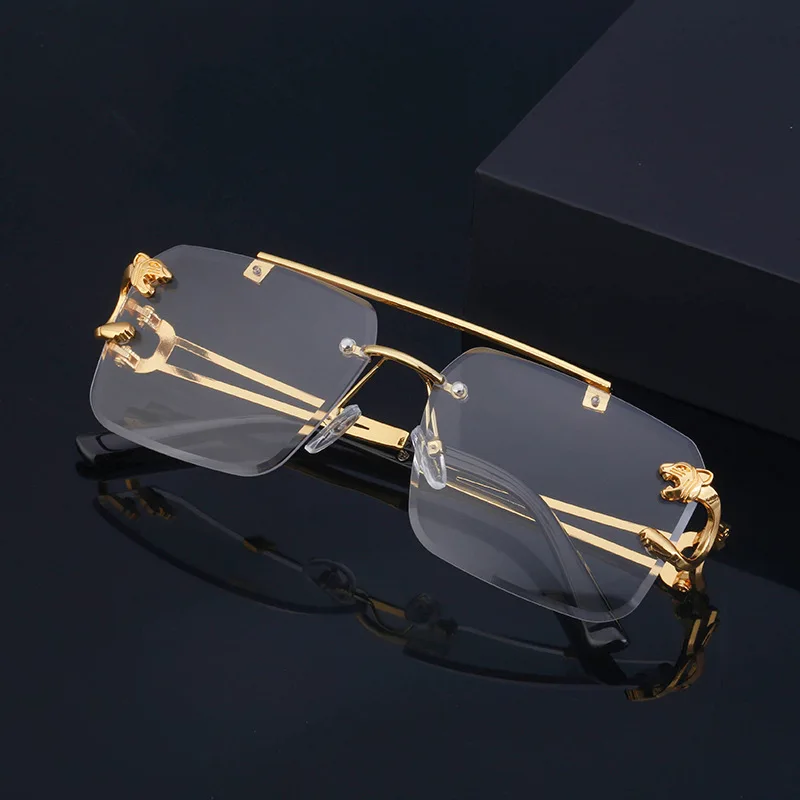 Driving Glasses Anti Glare Sunglasses Fashion Metal Leopard Rimless Sunglasses Double Bridges Gradient Ocean Film Shades UV400Lenses Car sunglasses 90168