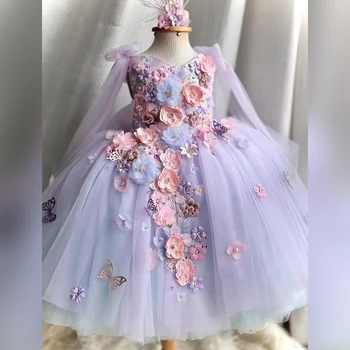New flower girl wedding net gauze one year old birthday party dress 2024 big bow girl gorgeous graduation evening dress 1