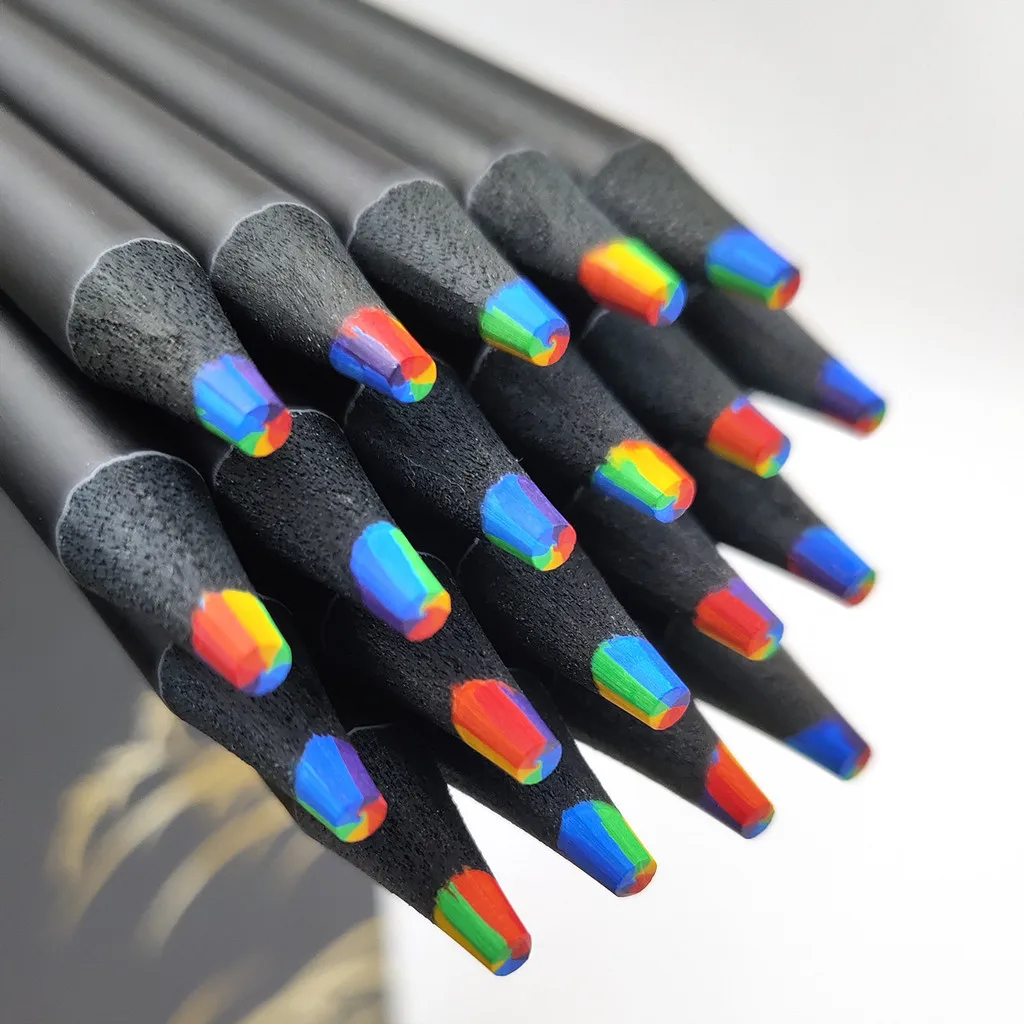 5/10pcs 7 색 카와이 블랙 우드 레인보우 코어 컬러 연필 드로잉 도구 나무 연필 미술 용품 ??편지지 학교 용품