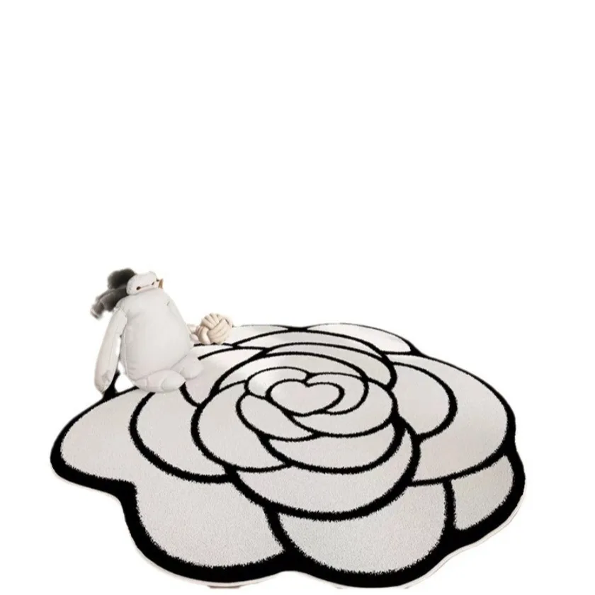 Floor Mat Round Camellia Crystal Velvet Living Room Bathroom Door Absorbent Quick-Drying Non-slip Carpet