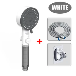 High-Pressure Filtered Handheld Showerhead with One-Touch Stop and Water-Saving Technology - 8.85 in (White Set)