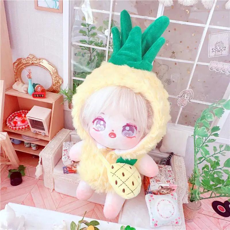 

20cm Plush Doll Clothes Mini Kpop Skz Pineapple Jumpsuit bag Outfit Kawaii Decoration Kids Toys Accessories Free Shipping Items