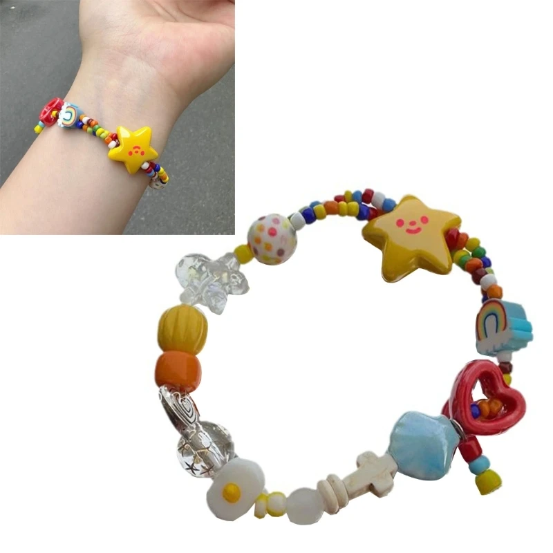 E15E  Colorful Beaded Bracelet Simple   Stretch Bracelets Summer Jewelry Stackable Bangle Friendship Wristbands