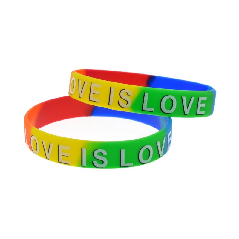1PC/4PCS bedrucktes Love is Love Silikonarmband in Regenbogenfarben und schwarzem Stolz-Gummiarmband – Detail 9
