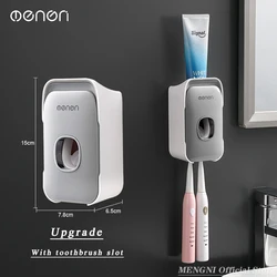 Automatic Toothpaste Dispenser and Toothbrush Holder Set - Wall Mounted Bathroom Organizer (Gray)