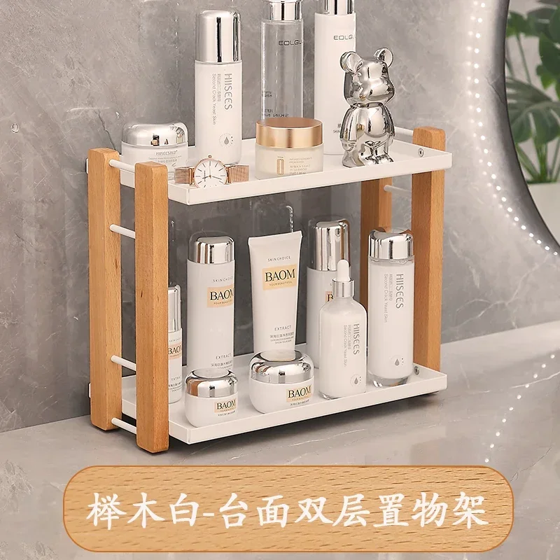 wood Cosmetic Holder and Storage Shelf for Vanity and Countertop Bathroom Counter Organizer With Coffee Station