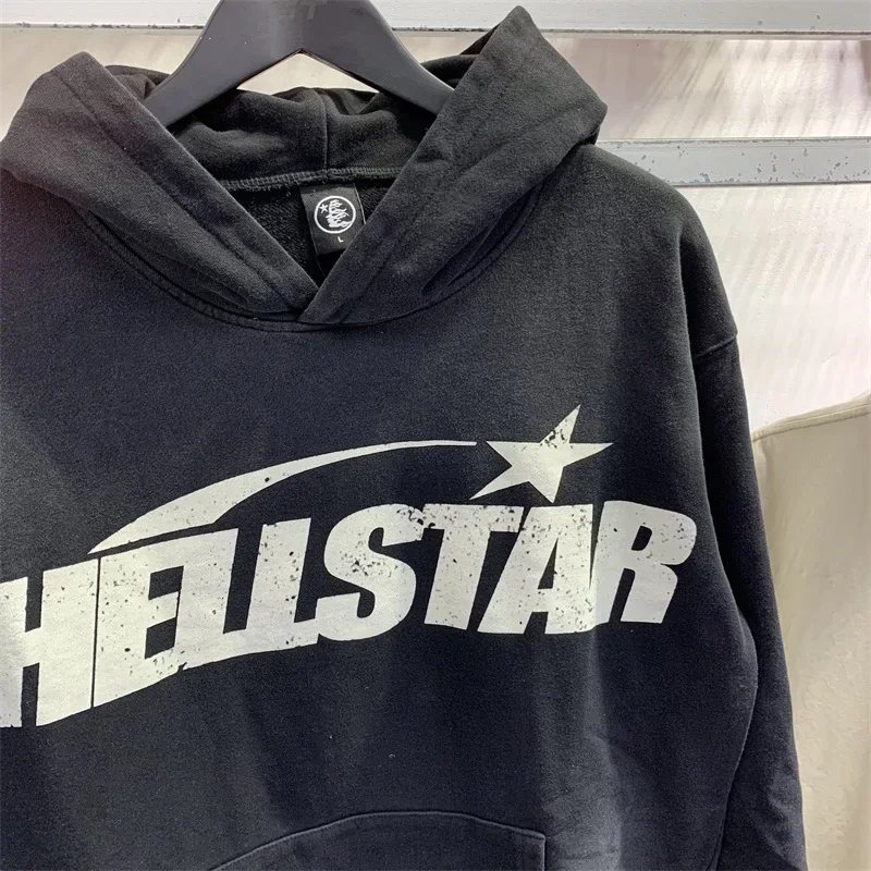 

2024ss Black HELLSTAR Logo Printing Hoodies Men Women High Quality Pure Cotton Oversized Sweatshirt