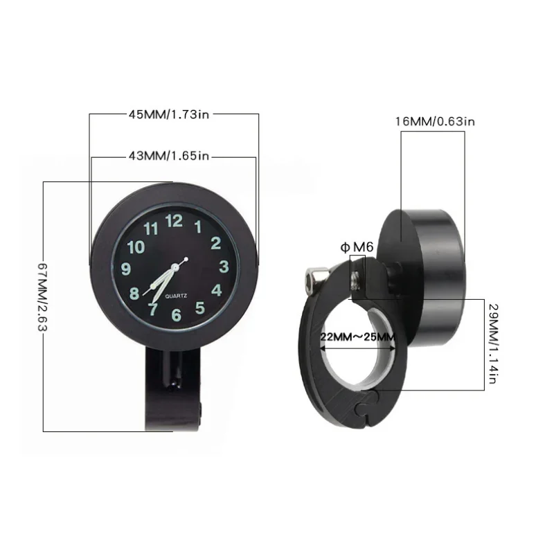 Motorcycle Handlebar Clock Universal Waterproof Chrome Motorcycle Bike Handlebar Mount Quartz Aluminum Luminous