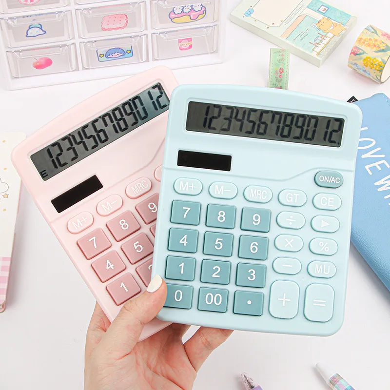 Transparent Gradient Large Button Electronic Calculator with 12 Digit Display for Students and Office Use