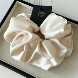 Elegant Black Satin Hair Scrunchies - Luxurious Silk - Like Hair Accessories (Beige)