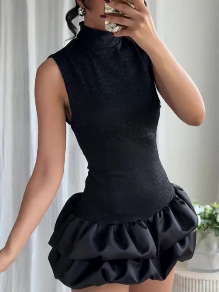 Elegant Y2K Sleeveless Backless Mini Dress with Ruffled Hem