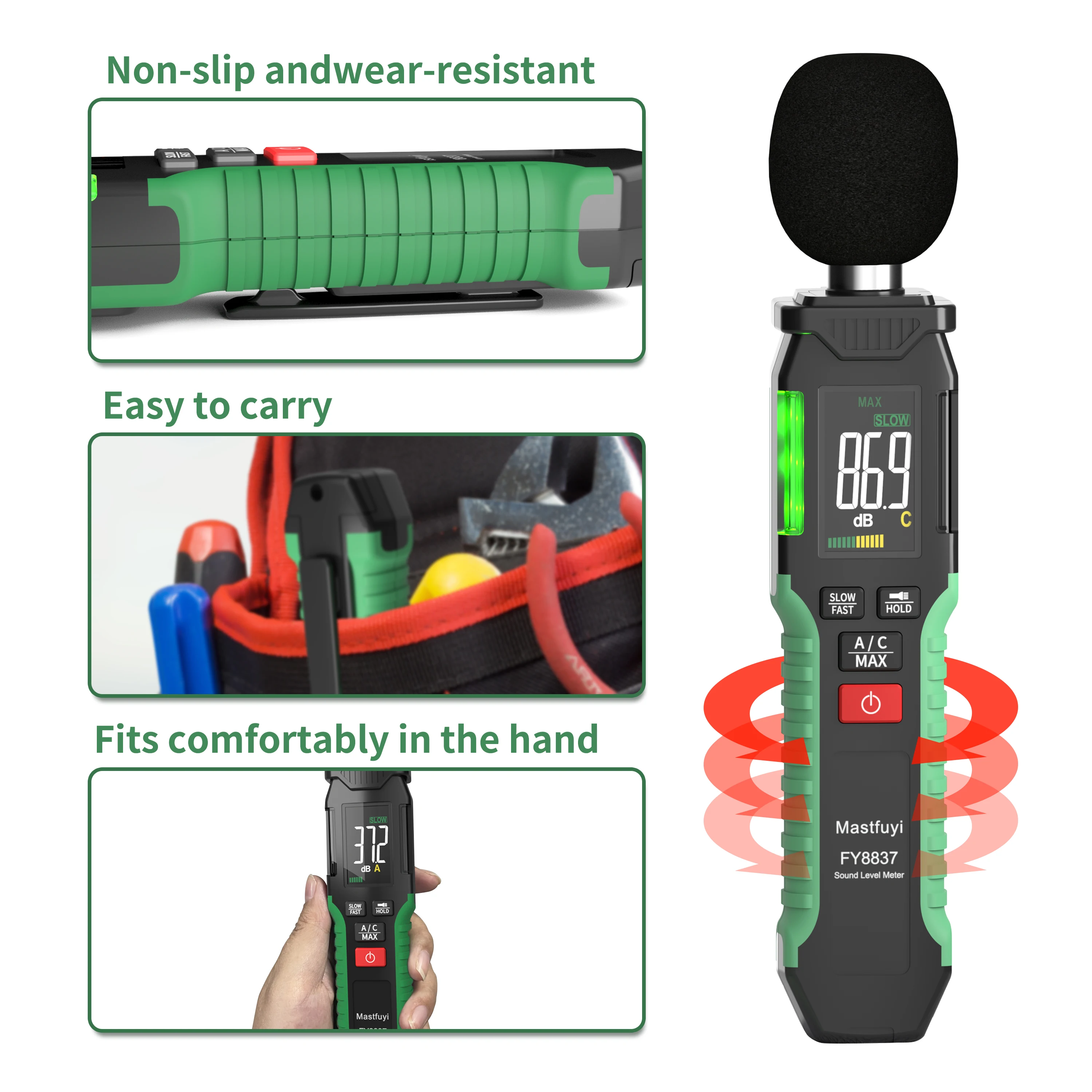 MASTFUYI FY8837 Sound Level Meter Noise Measuring Instrument Digital Handheld DB Metro 30~130dB Audio Measuring Instrument 5