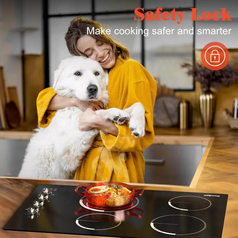 30 Inch Electric Cooktop 4 Burner Built-in Glass Ceramic Stove Top 6700W,240V Electric Cooktop Touch and Knob Control,Child Lock