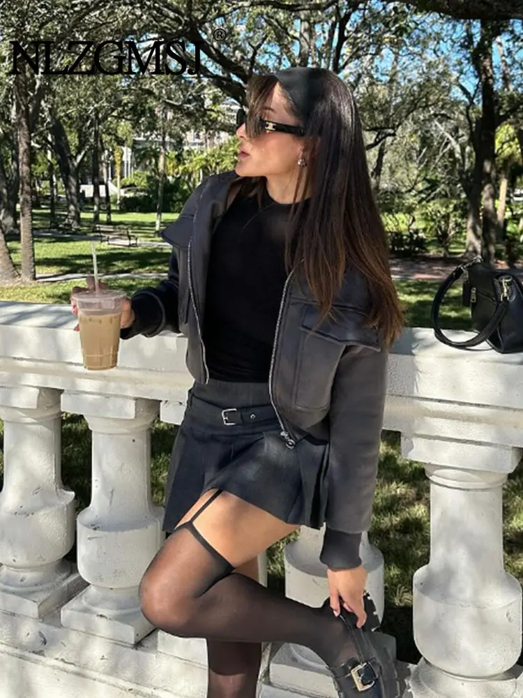 

Nlzgmsj TRAF High Street PU Leather Cropped Jackets Womens Effect Short Bomber Jacket Ladies Long Sleeve Zip Closure Coats