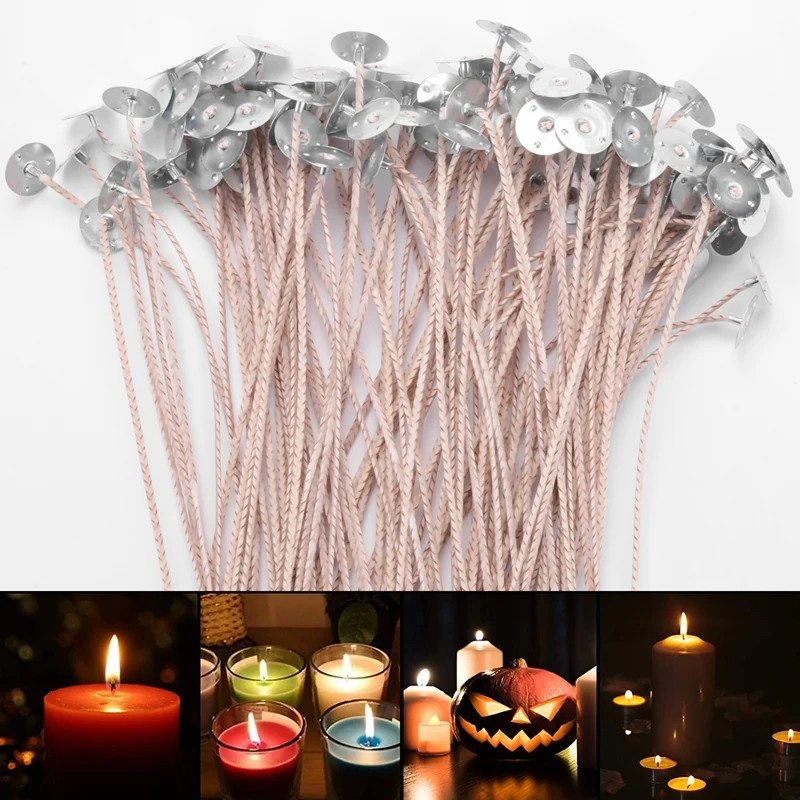 100Pcs ECO Wicks For Soy Candles, 8 Inch Pre-Waxed Candle Wick For Candle Making,Thick Wick With Base
