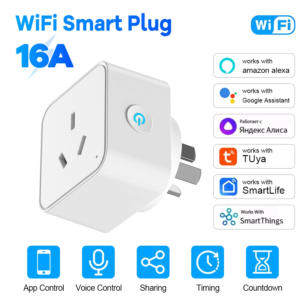 Tuya อาร์เจนตินา Wifi Plug 16A/20A สมาร์ทซ็อกเก็ต Power Monitor รีโมทคอนโทรลจับเวลานับถอยหลังเสียงทํางานร่วมกับ Alexa Google Home 1