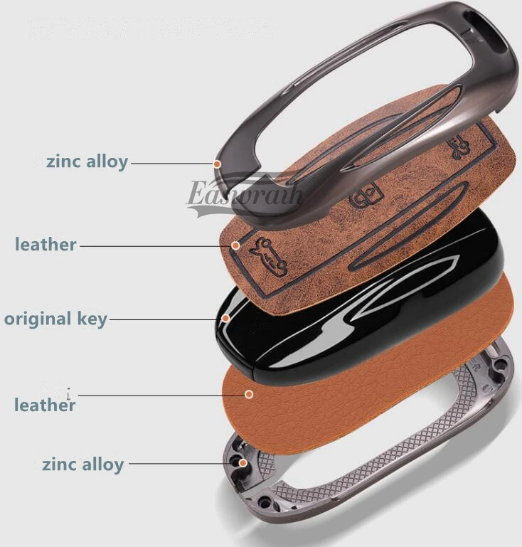 Zinc Alloy Leather Key Case Cover Holder with Protector Keychain