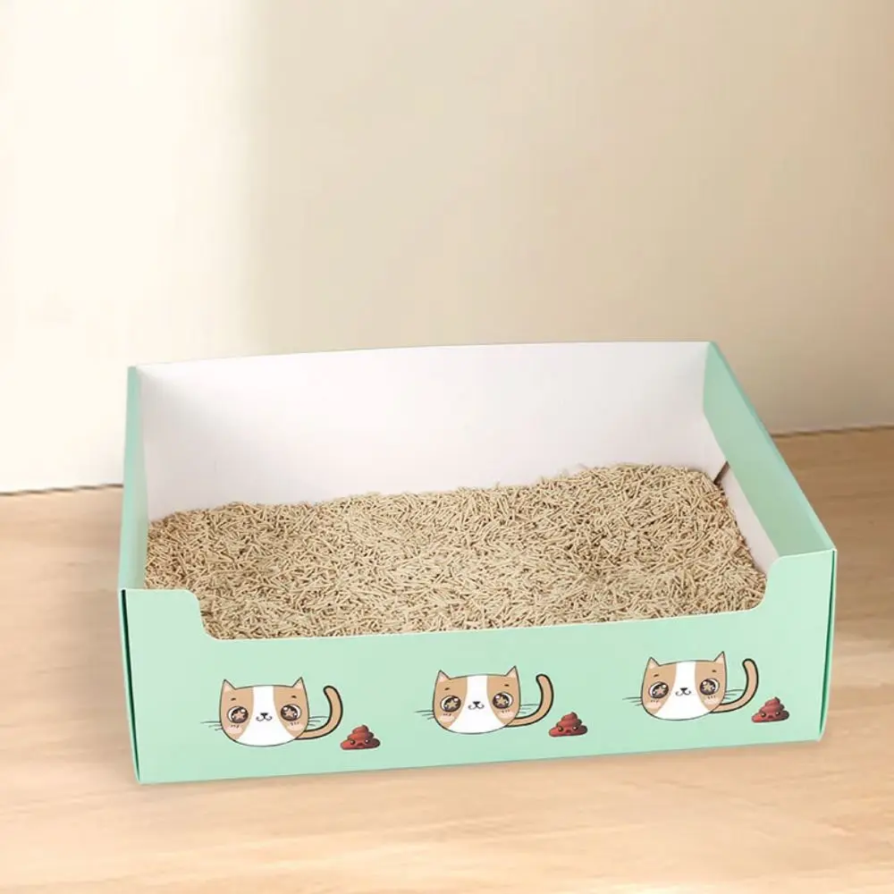 휴대용 접이식 일회용 고양이 쓰레기 상자 안티 스플래시 방수 고양이 모래 상자 대형 공간 종이 고양이 화장실 고양이 변기 여행