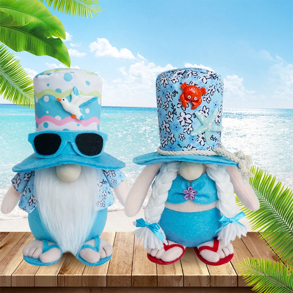 2Pcs Beach Gnomes Plush Beach Gnomes Couple Decor with Weighted Base Tiered Tray Decor Shelf Sitters for Mantle Kitchen Table
