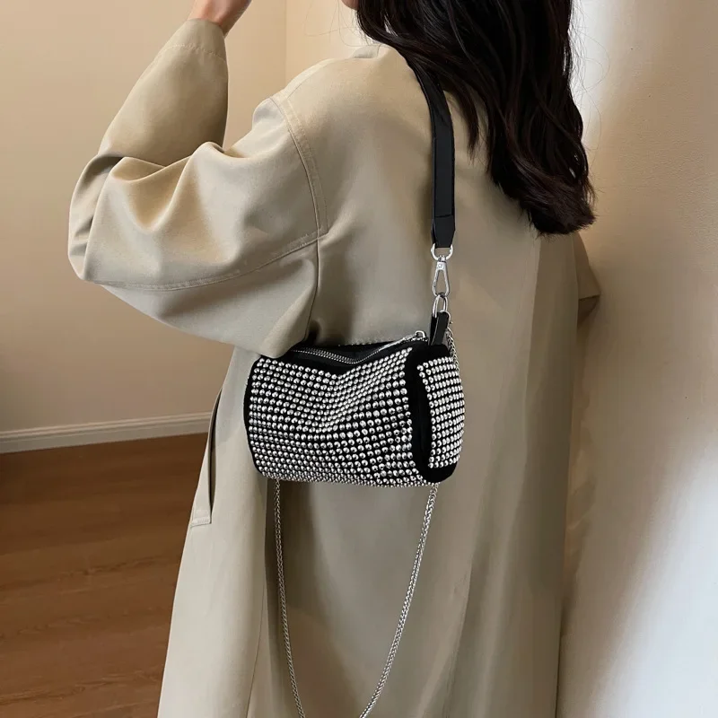 

New Tidal Diamond Small Square Crossbody Bag Full Diamond Underarm Bag Versatile Women's Luxury Brand Shoulder Bag Handbag