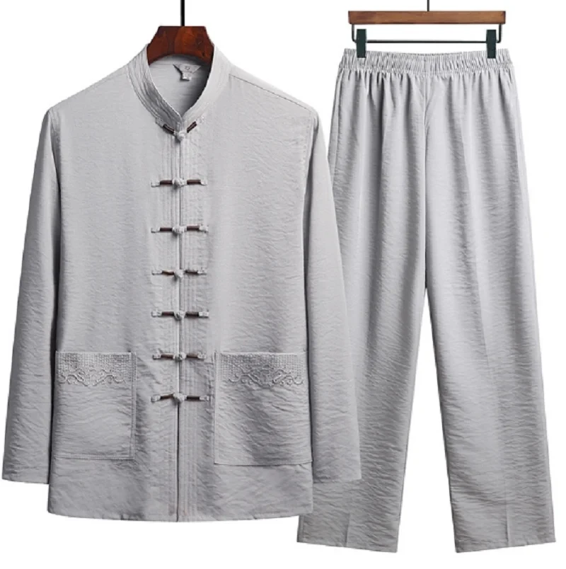 Chinese Tradition Kung Fu Set Men Casual Comfort Long Sleeve Pajamas Spring Autumn Vintage Menswear Tang Suit M-XXXXL chinese traditional costume