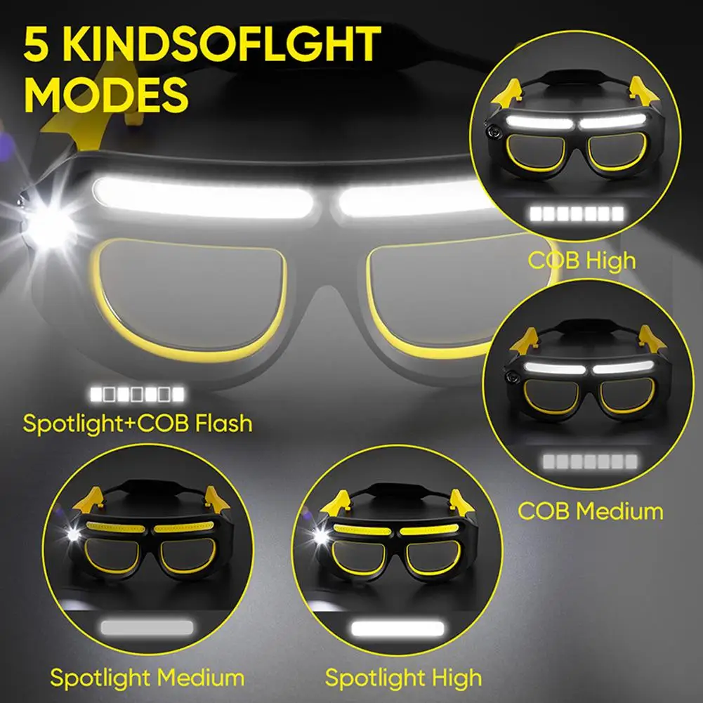모션 센서 충전식 LED 안전 안경 헤드라이트, 5가지 모드 5W 800 루멘, 탈착식 다기능 방수 헤드라이트