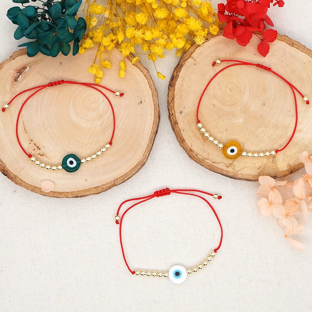 Lucky Red Rope Charm Bracelets Turkey Evil Eye Gold Color Beaded