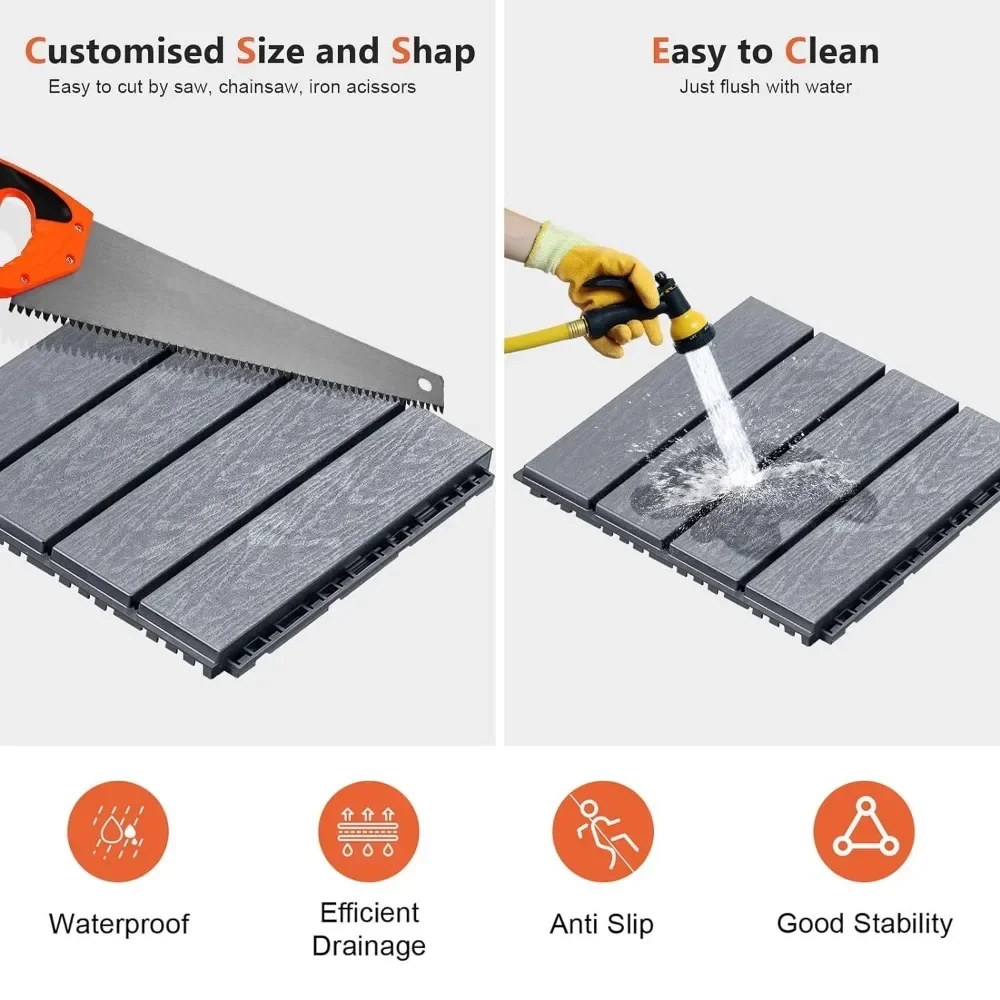 60 Pack Interlocking Deck Tiles with 32 Transition Kits 11.8"x11.8" Patio Outdoor Flooring Pallets Covering for Backyard, Shed