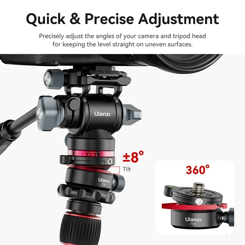 Ulanzi TT37 Mini Leveling Base Tripod Head Universal Horizontal Adjustment Mount Panoramic Head 3/8'' 1/4'' Screw for DSLR Shot