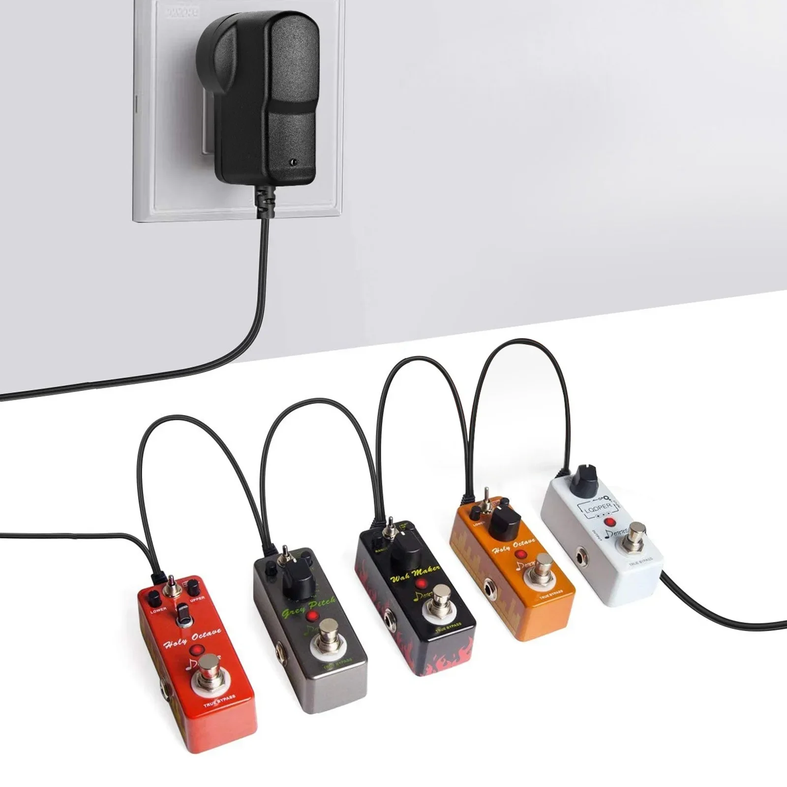 DC 9V 850mA Central Negative Guitar Effect Pedal Power Supply Adapter FREE 5 way Daisy Chain Noise Isolation Audio Cable Line