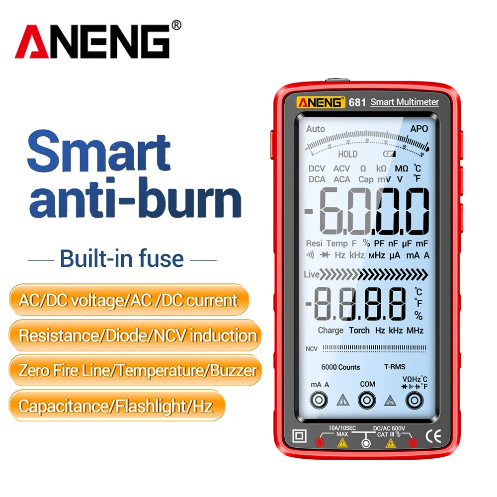 Digital Multimeter ANENG 681/682/683 Pro 6000 Count Rechargable Non-contact Voltage Tester Current Meter Electric Measuring Tool