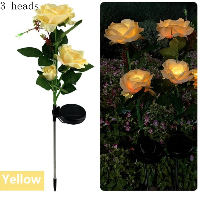 led solar garden lights 3 Head Led Solar Lily Flower Butterfly Dragonfly Garden Lamp 7 Color Change Lighting Lily Rose Light Lawn Lamp Landscape Decor solar led flood lights Solar Lamps