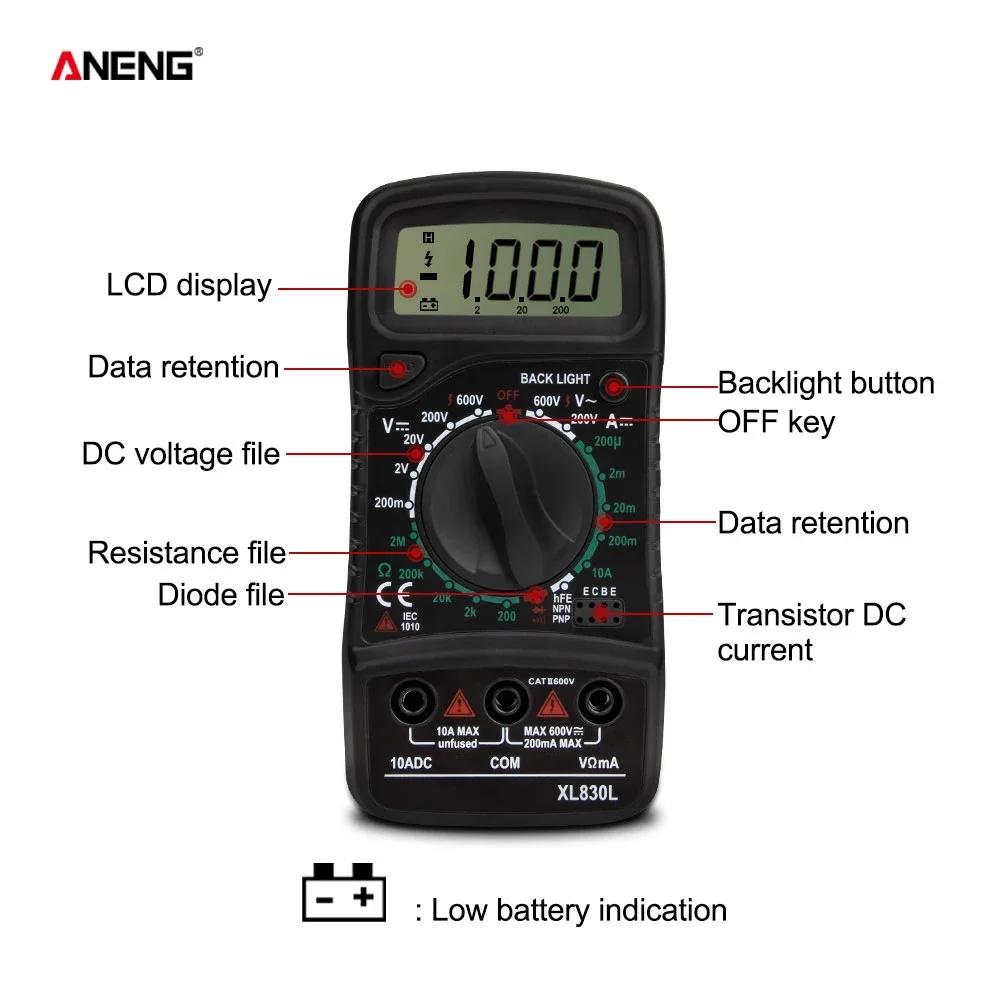 Digital Multimeter Multimeter Tester Transistor Tester ANENG XL830L Esr Meter Testers Automotive Electrical Dmm Peak Tester Meter Capacitance