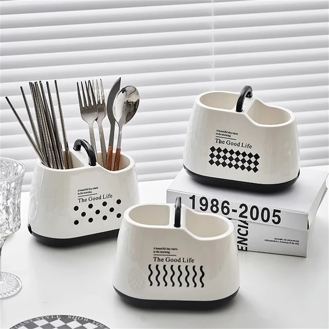 Support de rangement en plastique pour ustensiles de cuisine avec trou de drainage pour baguettes, cuillères, spatules et autres outils de cuisine 1