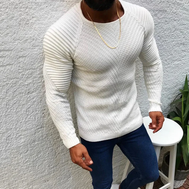 2023 Autumn and Winter Warm Sweater European  American Slim Fit Long Sleeve Round Neck Pullover Men's Top Casual man clothes