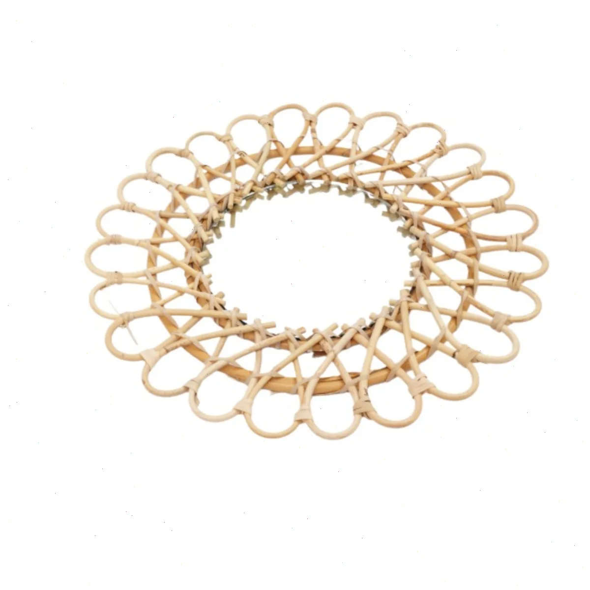 Rotan wandspiegel — handgevlochten lusrand, 40 cm doorsnede