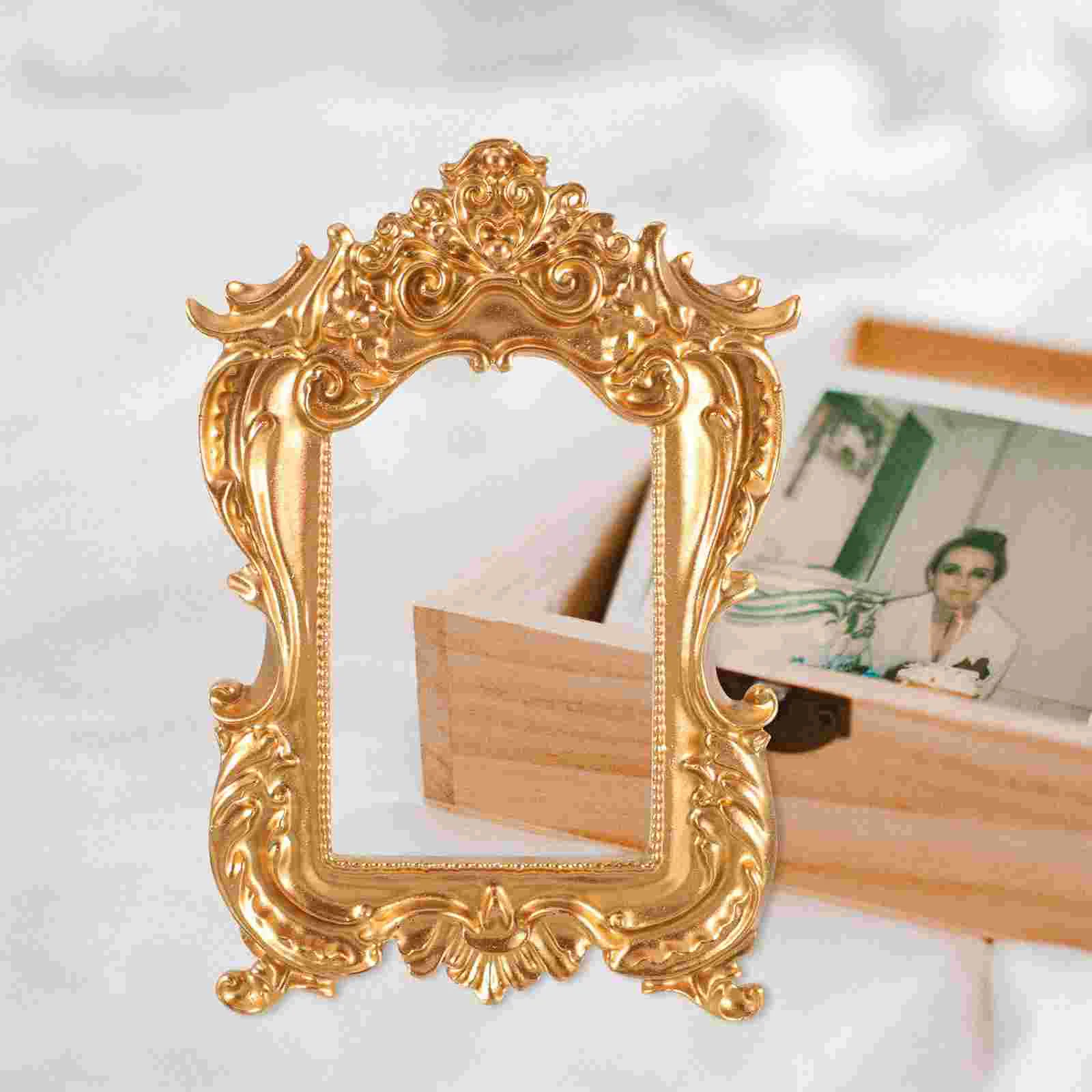 2 Pcs Small Photo Frame Mini Picture Display Shelf Vintage Resin Frames