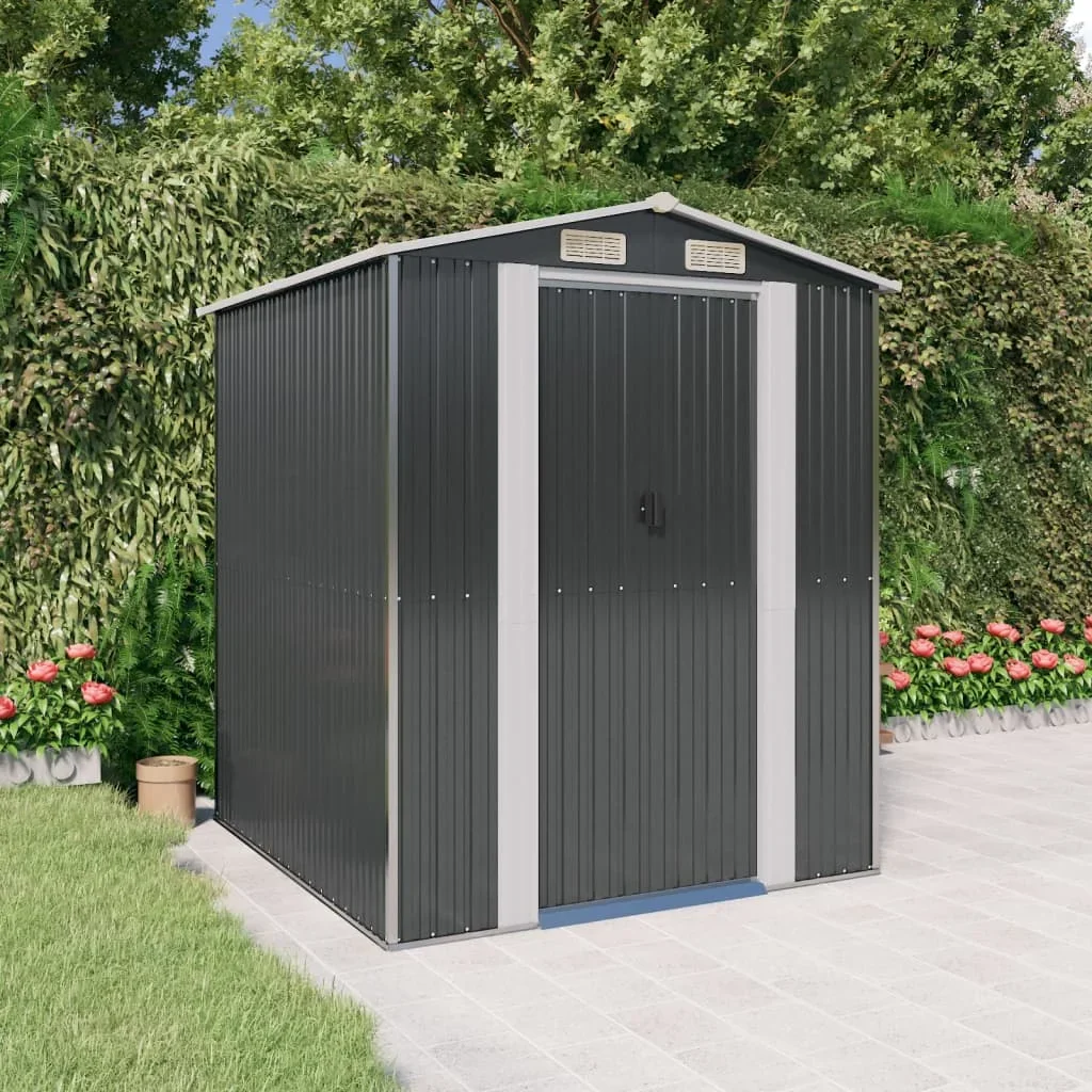 Pensilina Da Giardino Antracite 192X191X223 Cm Giardino Esterno In Acciaio Zincato Con Struttura A Pavimento In Metallo, Riparo Da Esterno, Cabina