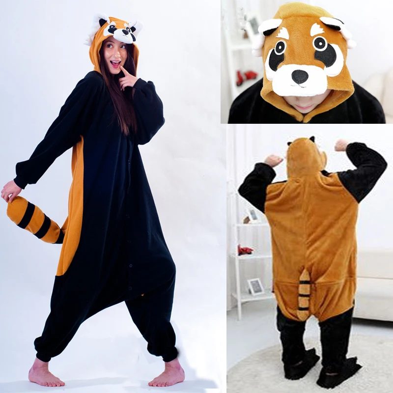 HKSNG Adult Raccoon Pajamas Flannel Cartoon Onesies Halloween Party Cosplay Costumes Jumpsuits Pyjamas Kigurumi