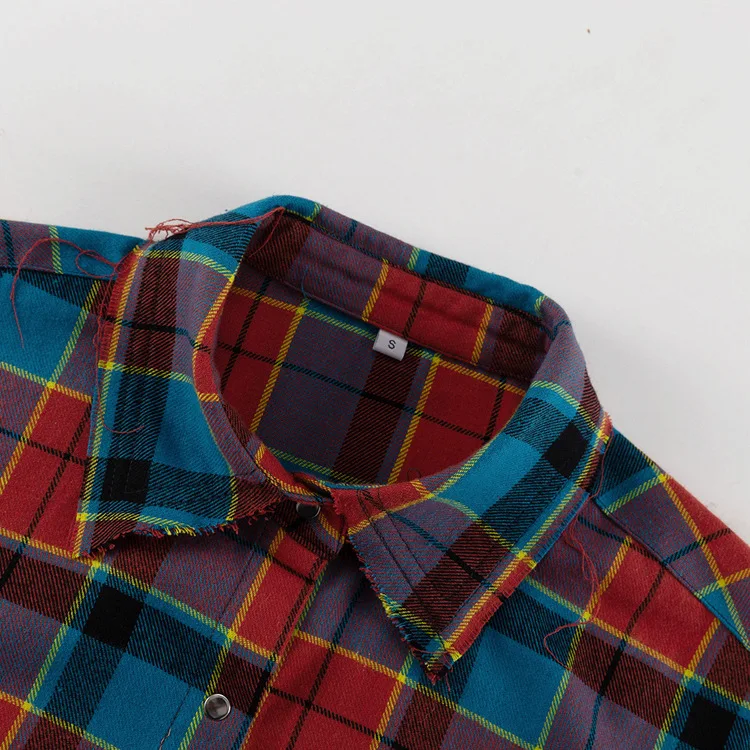Patchwork Vintage Loose Shirts Female Casual Patchwork Pocket Long Sleeve Contrast Autumn Outwear Women's Shirts Tee
