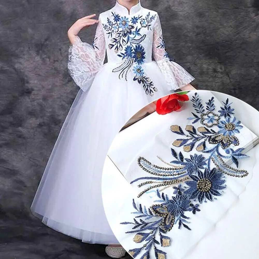 Mesh Collar Patchwork 3d Flower Dress