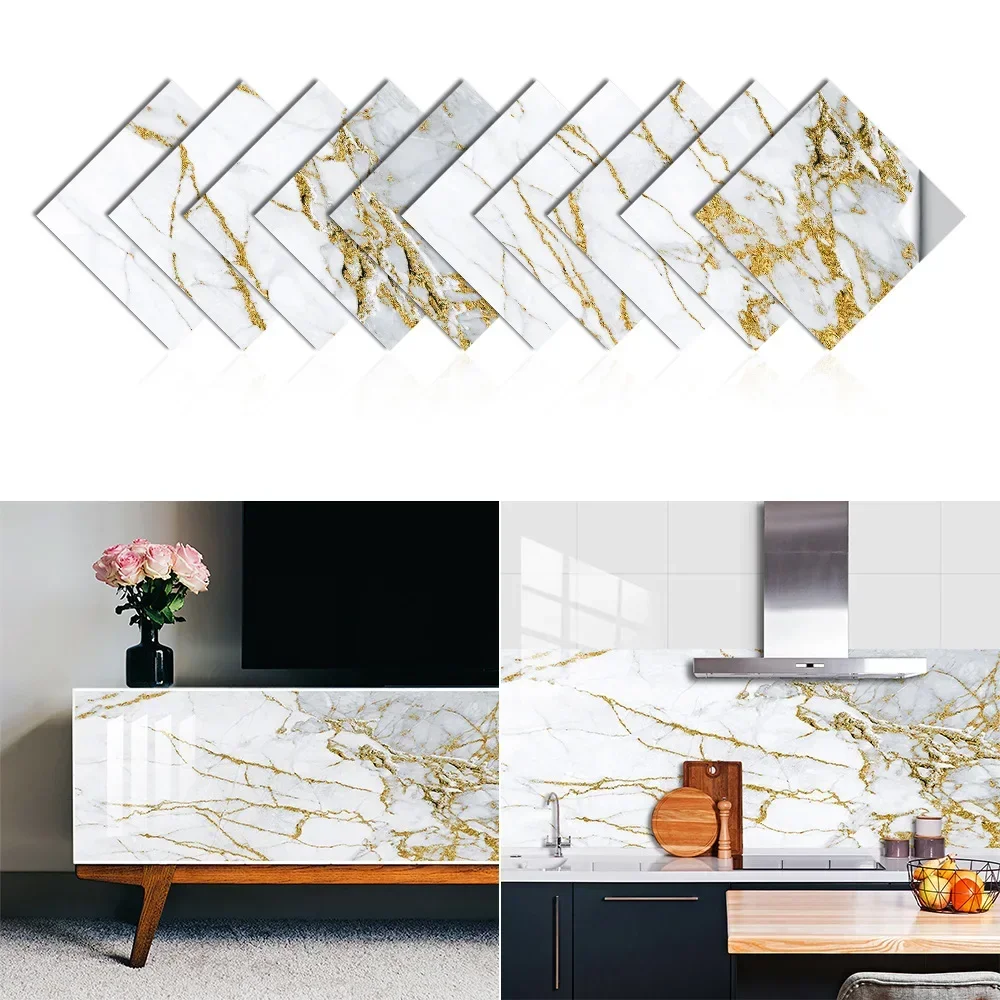 White gold marble tile Veneer Home renovation Kitchen backsplash bathroom bar decorative wall veneer 10-30cm 10pcs