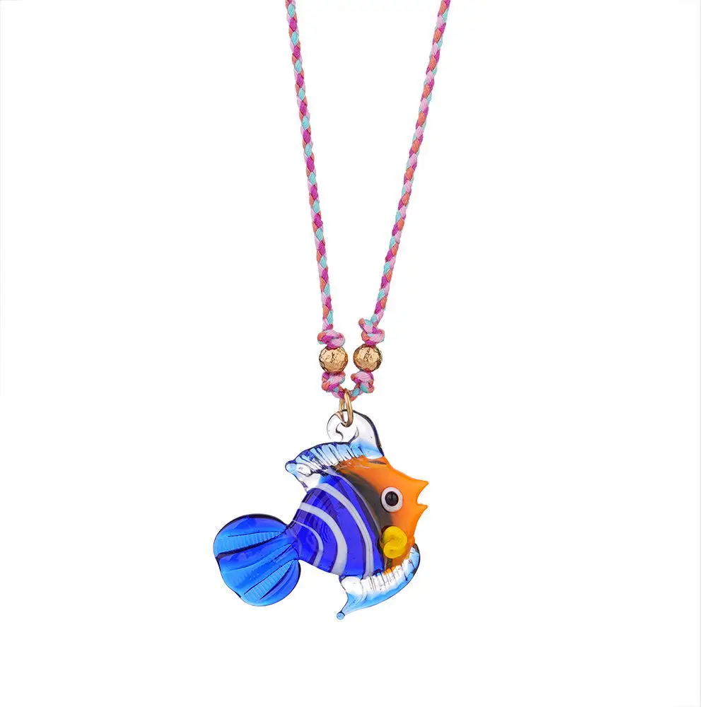 Elegant Fish Pendant Necklace Adjustable Rope Chain Unique Marine Organism Glass Charm Choker Fashion Accessory Present Jewelry