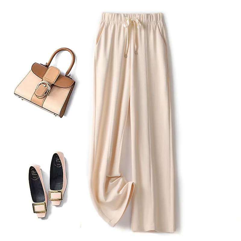 

Широкие женские брюки, повседневные Прямые однотонные свободные брюки полной длины с высокой талией, новинка 2022