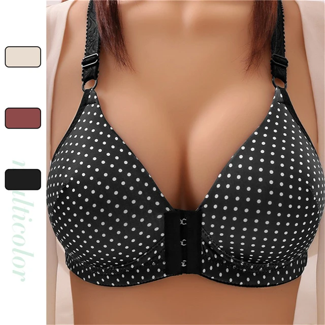 FINETOO Full Coverage Push Up Bras for Women Front Closure T Shirt Bra  Lightly Lined Plus Size Underwire Bra Wider Straps, Bean Paste, 38 