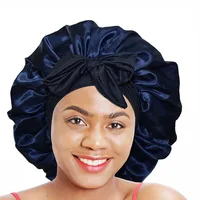 Bonnet Sleep Cap Women Satin Solid Sleeping Hat Silky Bonnets With Tie Bands Elastic Shower Cap  For Curly Hair Bonnets Nightcap 2
