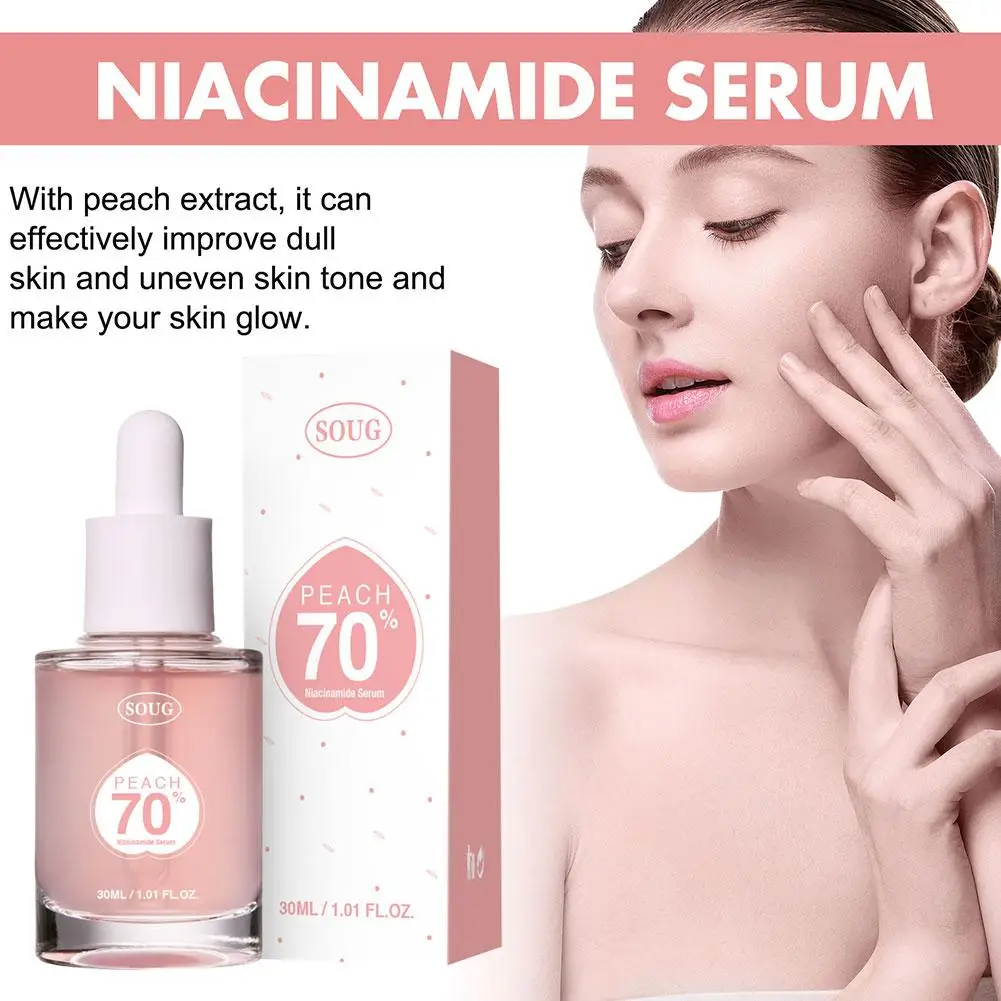 

Персик 70% Niacinamide сыворотка 30 мл Осветляющий Увлажняющий Лечение для лица гиперпигментация ежедневный уход Сыворотка для красоты кожи Q8M3
