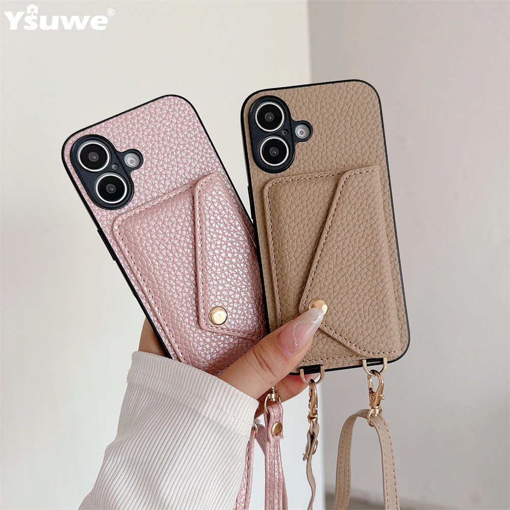 Crossbody Lanyard Leather Phone Case with Wallet Card Holder and ...