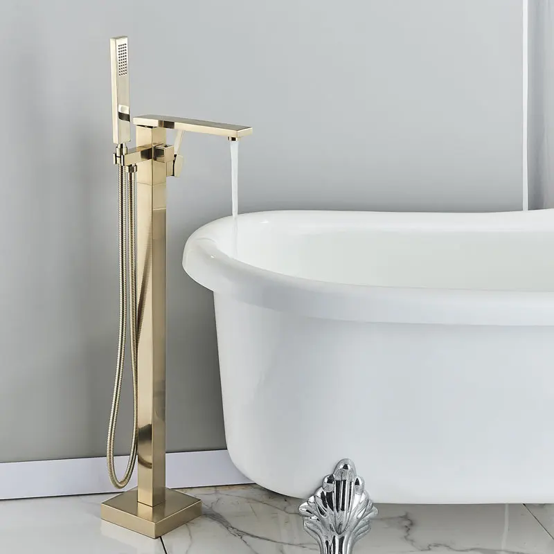 Description Picture 5 of itemHownifety Brushed Gold Bathroom Floor Standing Faucet Hot Cold Mixer Bathtub Shower Systems ABS Plastic Rainfall Handheld
