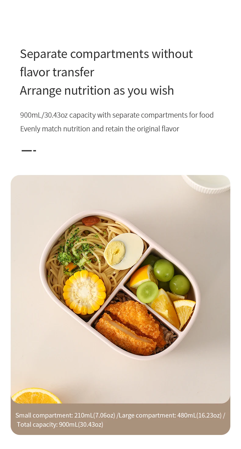 Description Picture 5 of item3-Grid 900ml Silicone Lunch Box With Lid Microwaveable Fruit Lunch Box Refrigerator Fresh-Keeping Box Picnic Outdoor Lunch Box